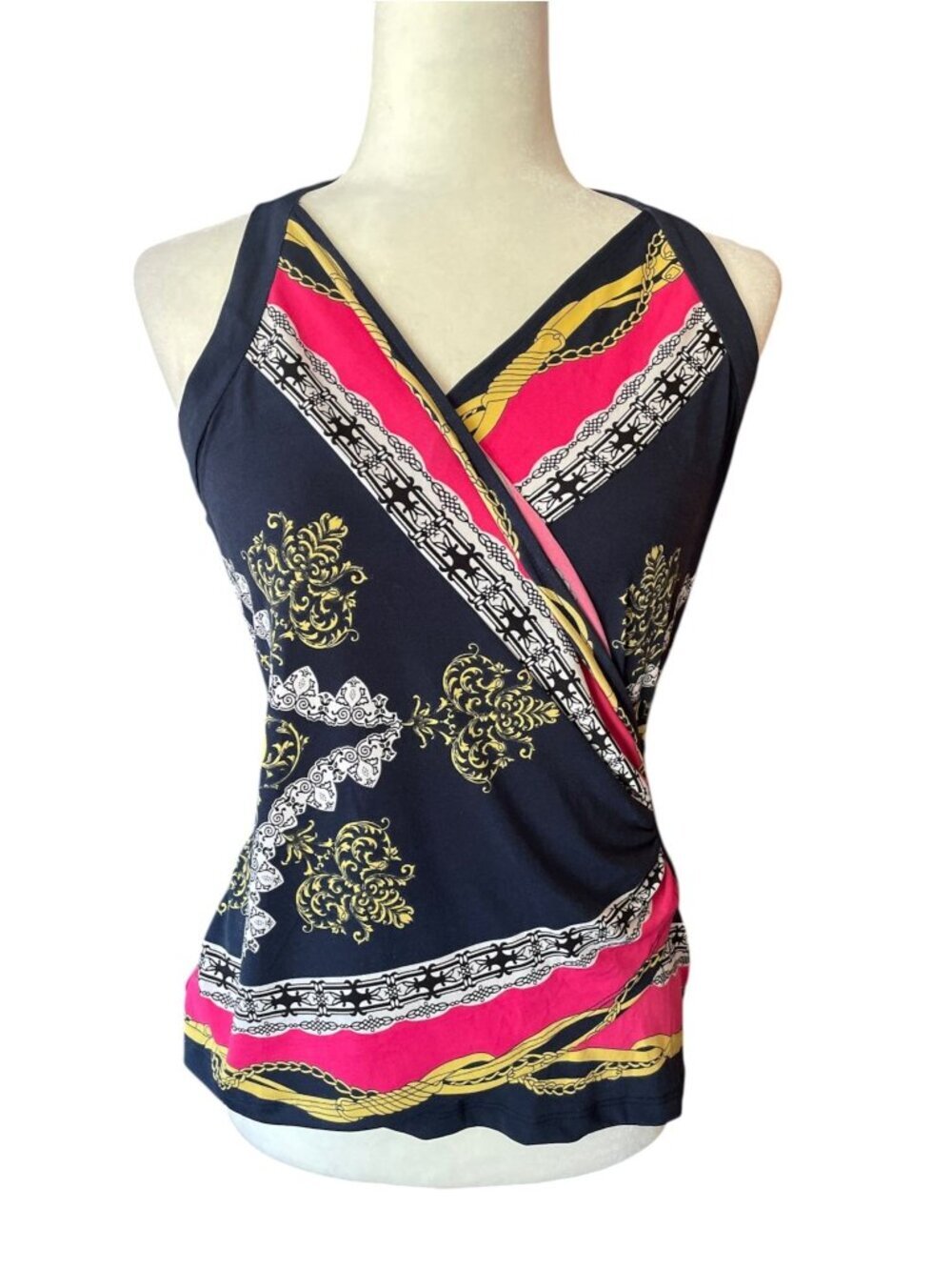 Vintage Cache Y2K Halter Top  Scarf Print Chain Detail - Size M
